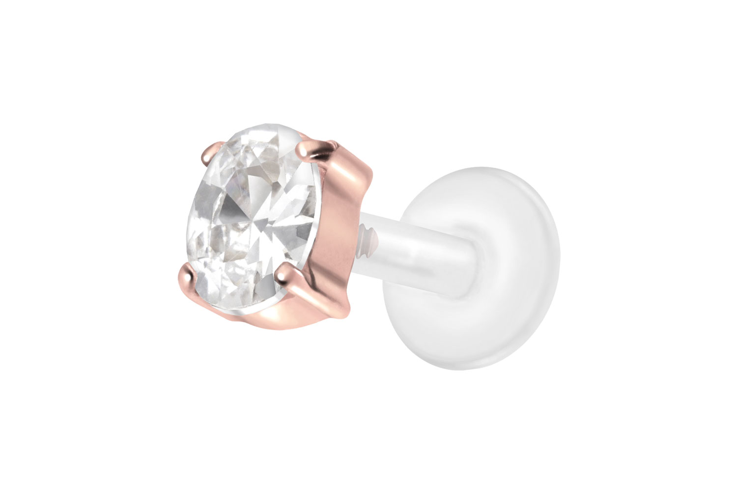 PTFE Labret Piercing mit Innengewinde + Titan-Aufsatz EINGEFASSTES KRISTALLOVAL